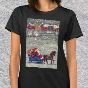 Camiseta Navidad Vintage, Santa Claus Trineo Abierto de un