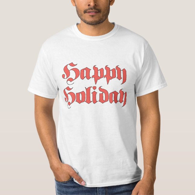 Camiseta Navidad Vintage, Texto de Felices Fiestas en Letra (Anverso)