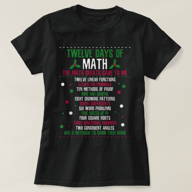 Camiseta Navidades 12 días de matemáticas (Diseño del anverso)