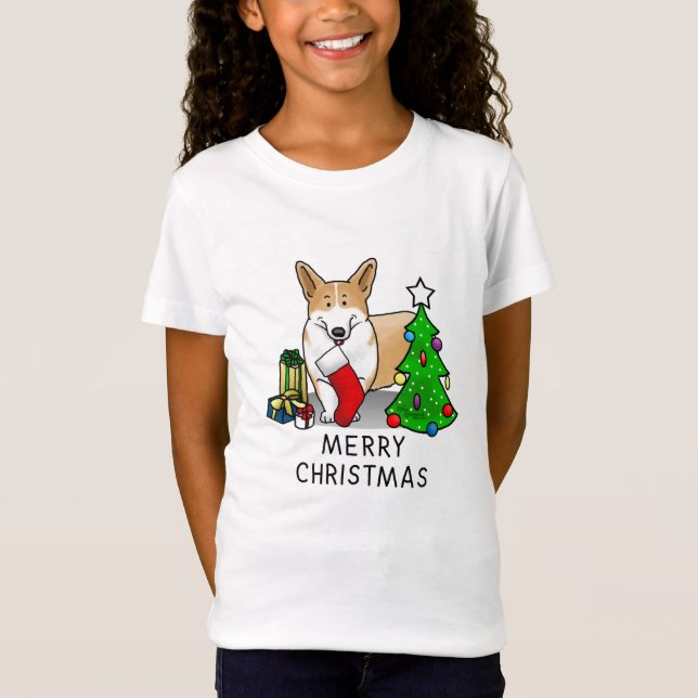 Camiseta Navidades 2 Pembroke Welsh Corgi (rojo 1) Tree Cut (Anverso)