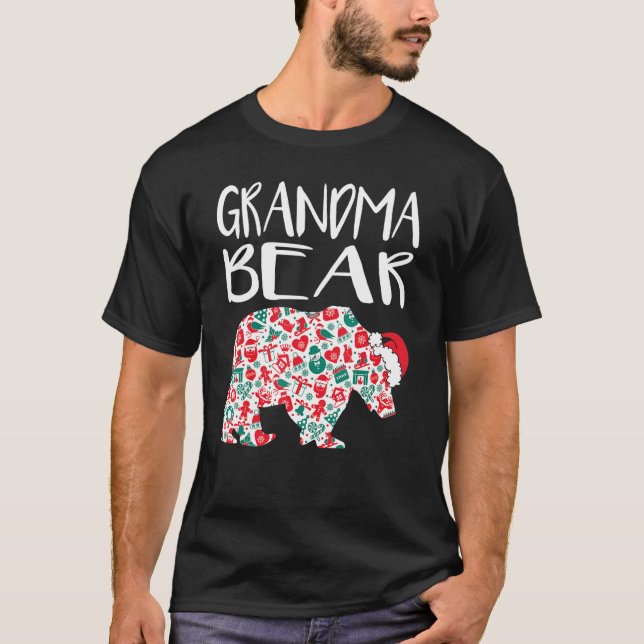 Camiseta Navidades Abuela Oso Ornamentos Santa Hat Familias (Anverso)