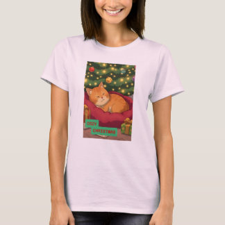 Camiseta Navidades acogedores con un gato Naranja