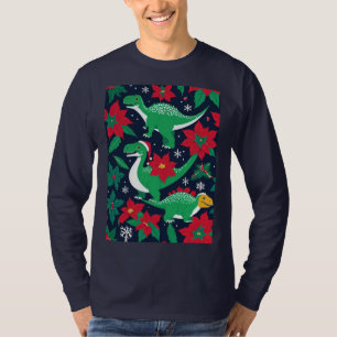 Camiseta Navidades Adorables Dinosaurios Con Poinsettias