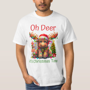 Camiseta Navidades Adorables Moose con Santa Hat y Holida
