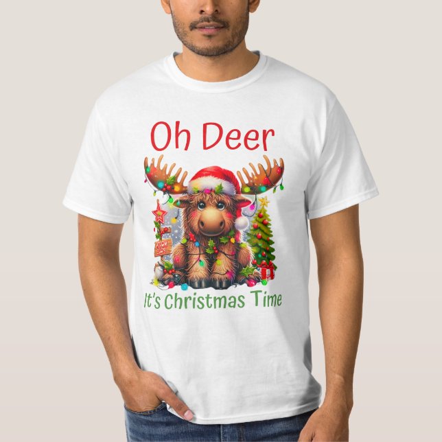 Camiseta Navidades Adorables Moose con Santa Hat y Holida (Anverso)