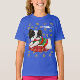 Camiseta Navidades Adorables Papillon Puppy Nombre Personal