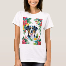 Camiseta Navidades Adorables Perro con Poinsettias