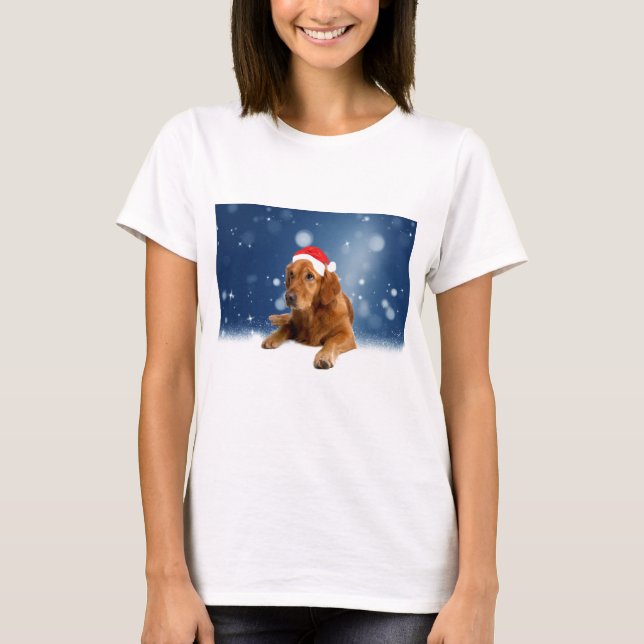 Camiseta Navidades adoran la nieve del perro de Santa Hat (Anverso)