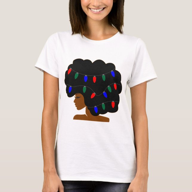 Camiseta Navidades Afro iluminan el pelo natural (Anverso)