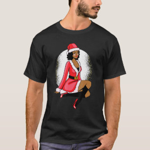 Camiseta Navidades afroamericanos Sra. Claus Black Gráfico