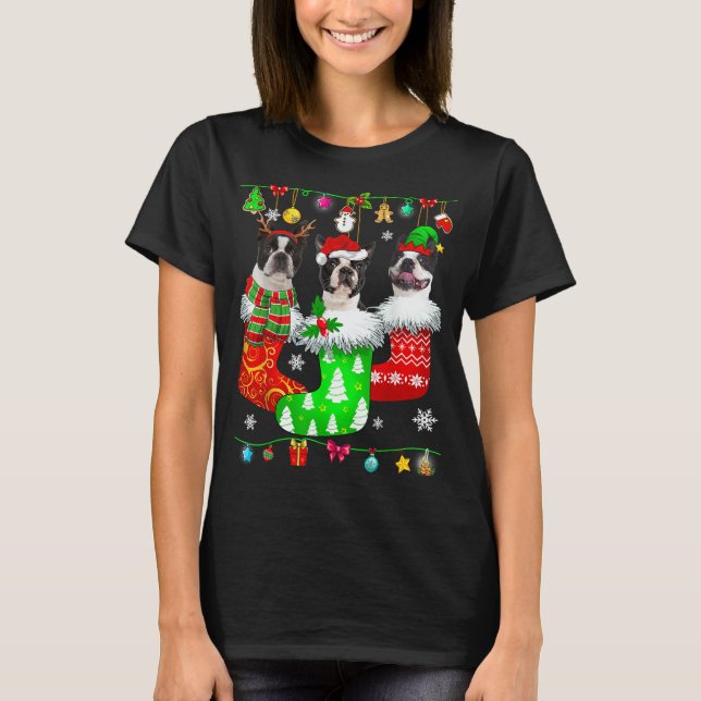 Camiseta Navidades agarran Pajama Perro Terrier de Boston c (Anverso)