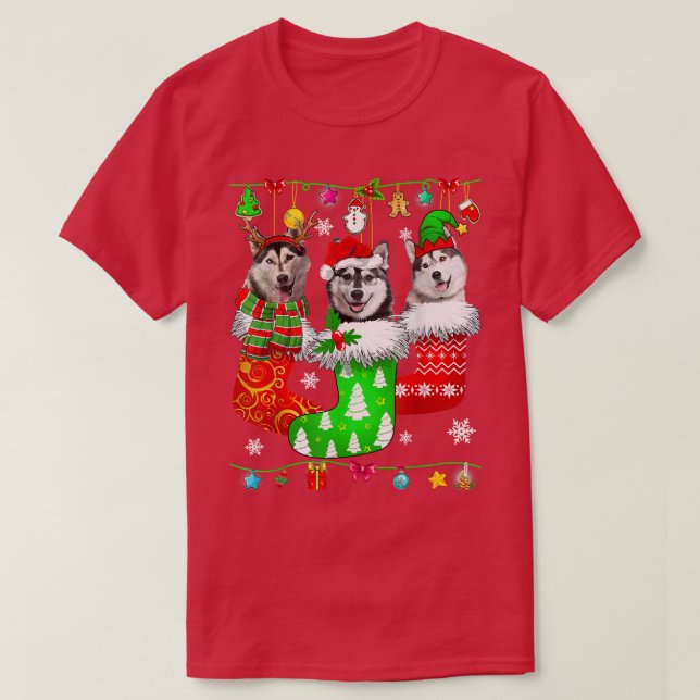 Camiseta Navidades agarran Pajama Siberian Husky Perro Cach (Diseño del anverso)