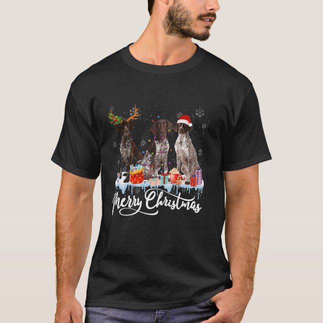 Camiseta Navidades Alemán Shorthal Pointer Santa Reindee (Anverso)