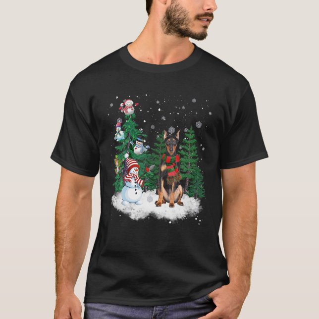 Camiseta Navidades alemanes de perro de Pinscher: Snowman X (Anverso)