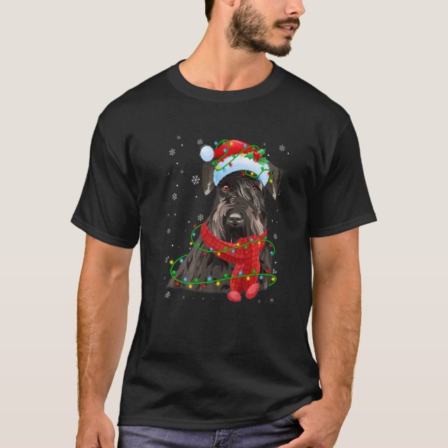 Camiseta Navidades alumbran a Schnauzer Dog Santa Hat Scarf (Anverso)
