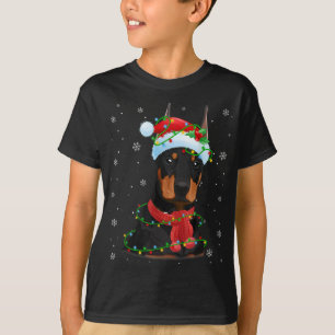 Camiseta Navidades alumbran al perro doberman Santa Hat Sca
