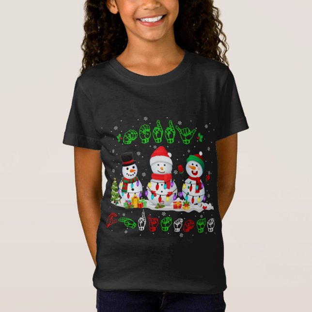 Camiseta Navidades alumbran Feliz Navidad Snowman ASL Rótul (Anverso)