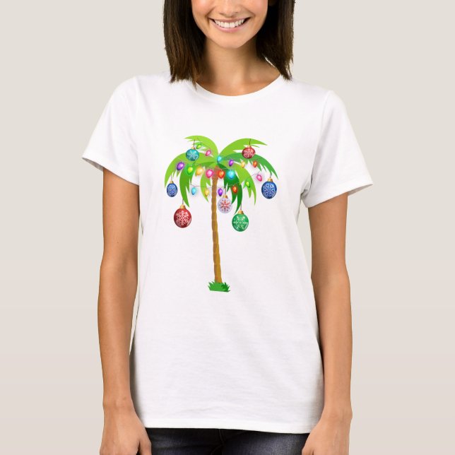 Camiseta Navidades alumbran palmera hawaii playa tropical x (Anverso)