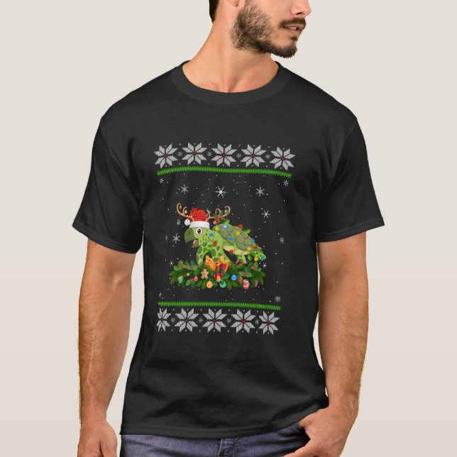 Camiseta Navidades alumbran reno Santa Hat tortuga (Anverso)
