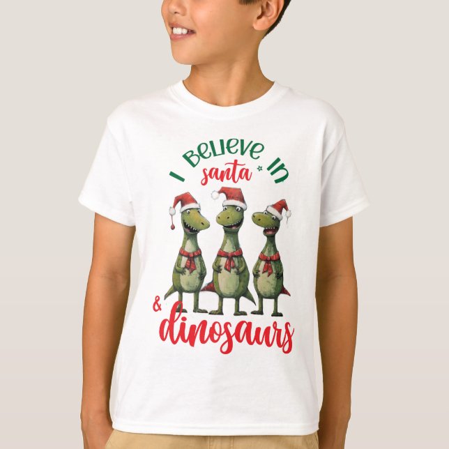 Camiseta Navidades amables que creo en Santa y los dinosaur (Anverso)