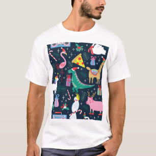 Camiseta Navidades Animales, Diseño Cutáneo Y Sin Marea.