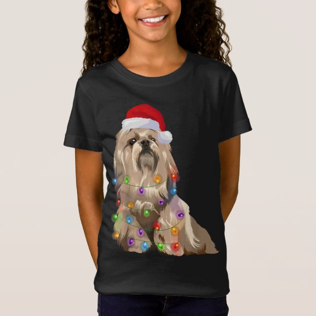 Camiseta Navidades Apso de Lhasa iluminan el amante del per (Anverso)