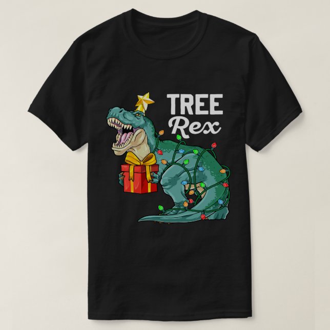 Camiseta Navidades Árbol de Dinosaurios Rex Cute Niños TRex (Diseño del anverso)