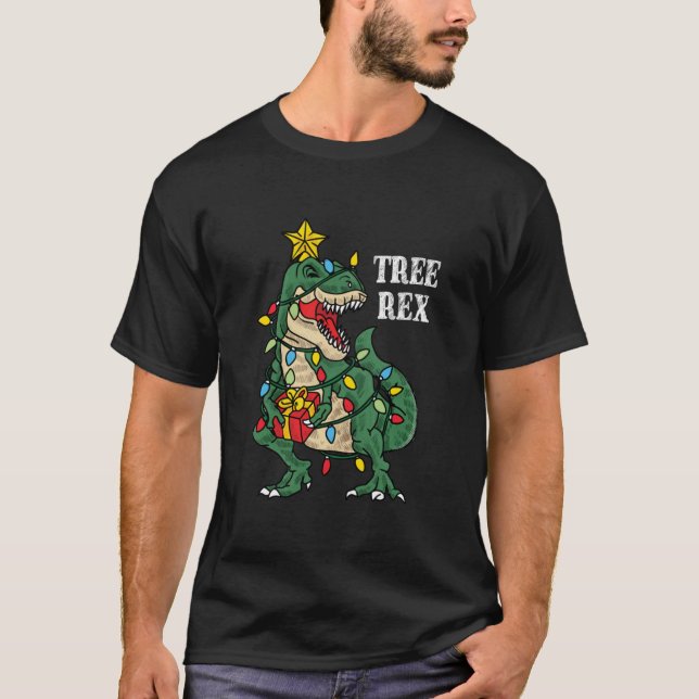 Camiseta Navidades Árbol de Dinosaurios Rex Divertidos Rega (Anverso)