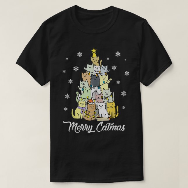 Camiseta Navidades Árbol Gato Merry Catmas Navidades divert (Diseño del anverso)