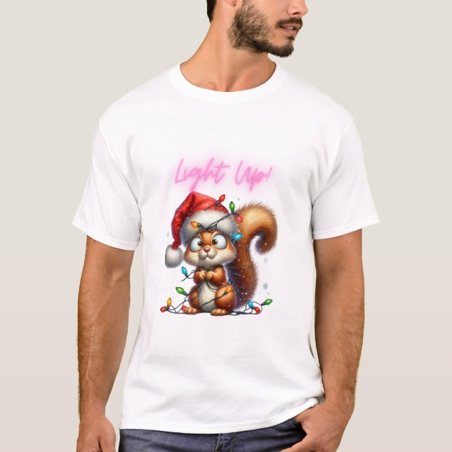 Camiseta Navidades ardilla con tarjeta de luces festivas (Anverso)