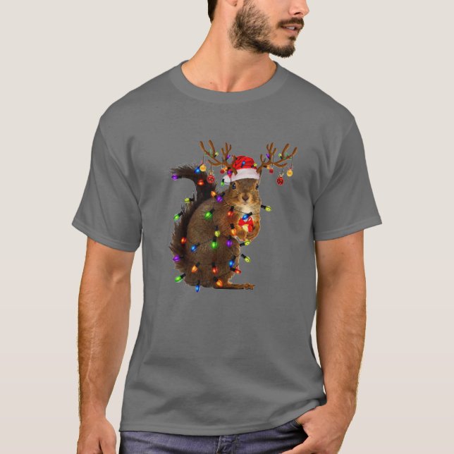 Camiseta Navidades Ardilla Ilumina Árbol Divertido amante A (Anverso)