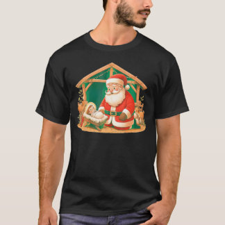 Camiseta Navidades arrodillando a Santa Claus con el Niño J