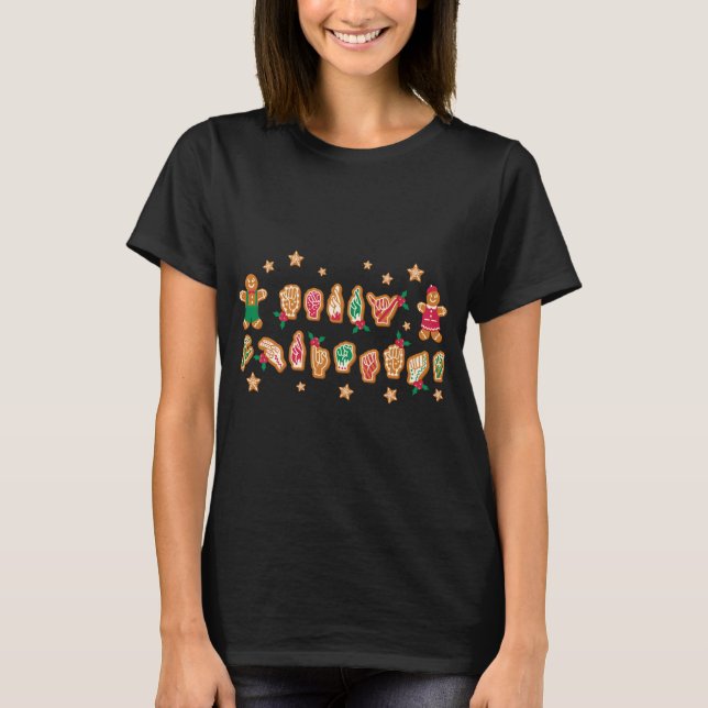 Camiseta NAVIDADES ASL Lenguaje de Rótulo americano Gingerb (Anverso)
