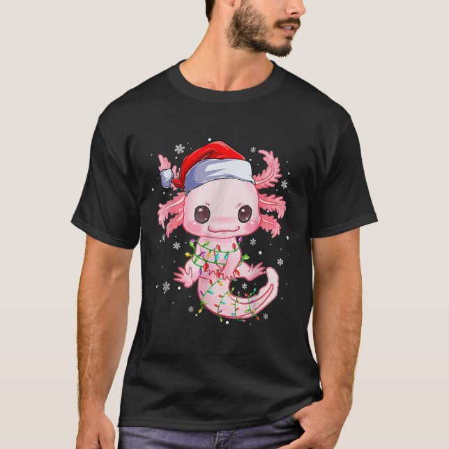 Camiseta Navidades Axolotl Santa Hat ilumina la Cuta A japo (Anverso)