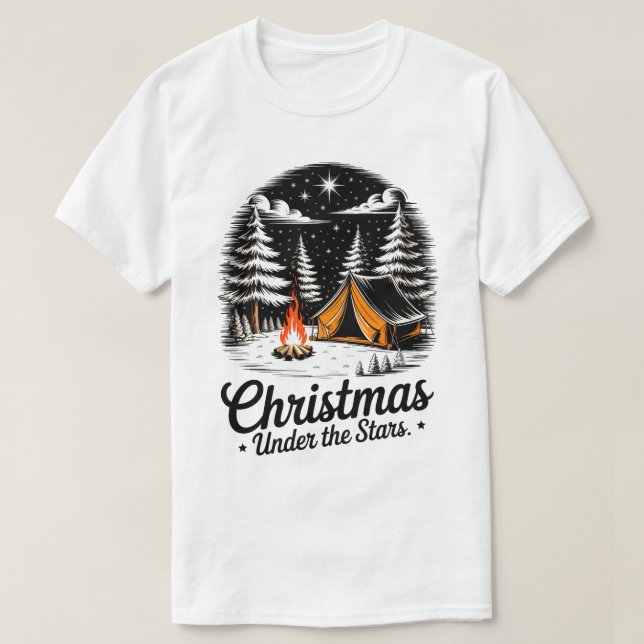 Camiseta Navidades bajo la escena de acampada de las estrel (Diseño del anverso)