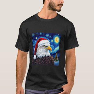 Camiseta Navidades Bald Eagle Santa Hat Van Gogh Starry Nig