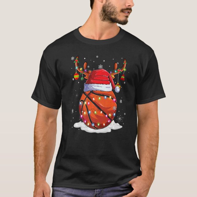 Camiseta Navidades Baloncesto Ball Santa Reindeer Luces O (Anverso)