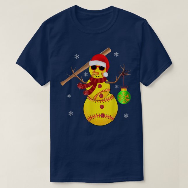 Camiseta Navidades Bañera de Softbol Snowman Santa Snowflak (Diseño del anverso)