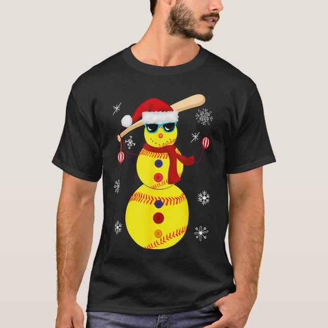 Camiseta Navidades Bañera de Softbol Snowman Santa Snowflak (Anverso)