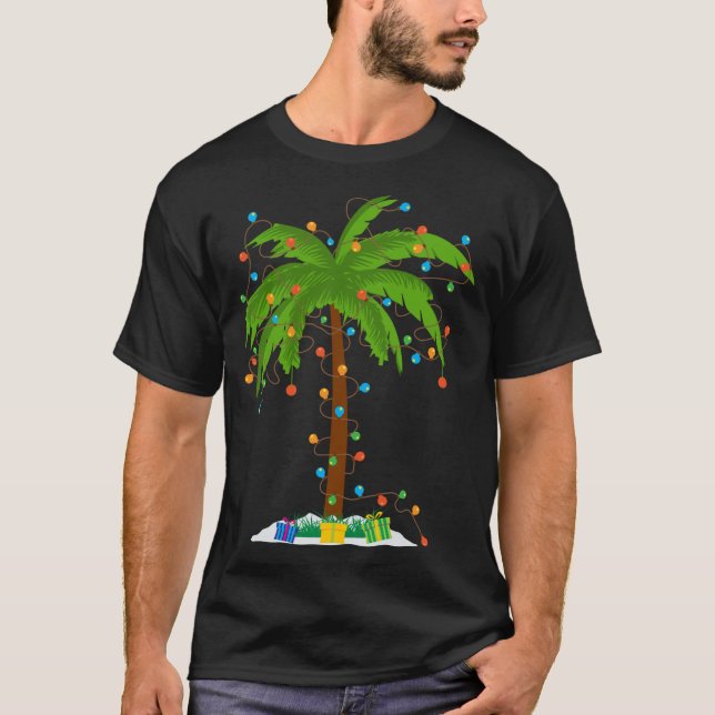 Camiseta Navidades Beach Palm Tree Con Xmas Luces Tropica (Anverso)