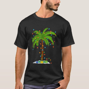 Camiseta Navidades Beach Palm Tree Con Xmas Luces Tropica