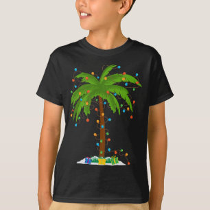 Camiseta Navidades Beach Palm Tree Con Xmas Luces Tropica