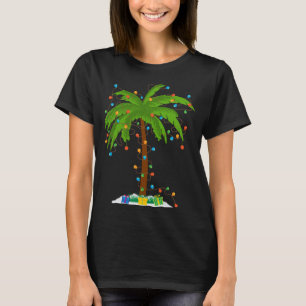Camiseta Navidades Beach Palm Tree Con Xmas Luces Tropica
