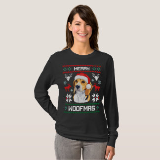 Camiseta Navidades Beagle Dog Merry Woofmas con manga larga