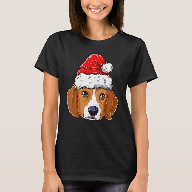Camiseta Navidades Beagle Perro Santa Hat Noche Niños Chica (Anverso)