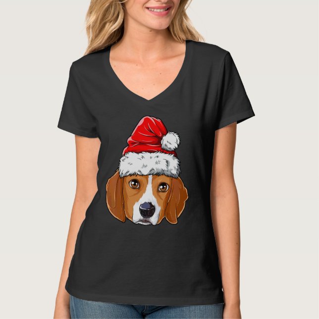 Camiseta Navidades Beagle Perro Santa Hat Noche Niños Chica (Anverso)