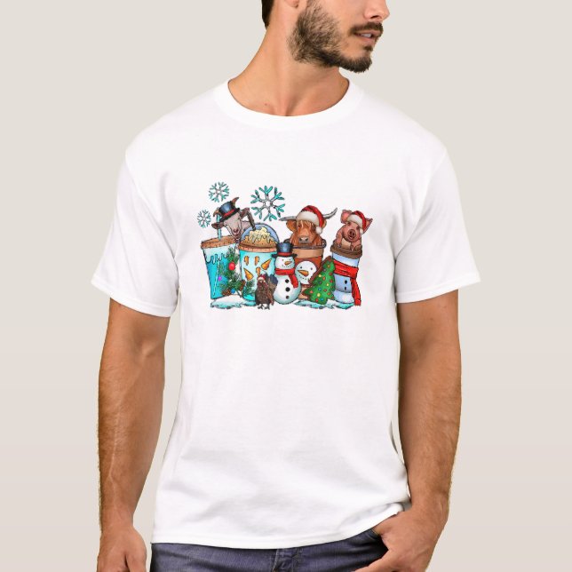 Camiseta Navidades beben café animales Vaqueros occidentale (Anverso)
