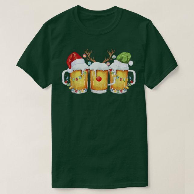 Camiseta Navidades Beer Mug Santa Lights Reindeer ELF Funny (Diseño del anverso)