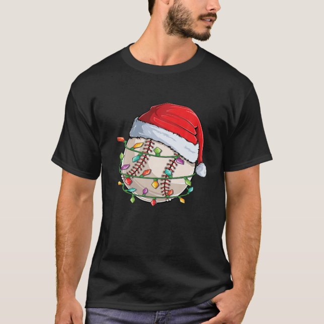 Camiseta Navidades Béisbol Santa Hat Noche Gracioso Pajama  (Anverso)