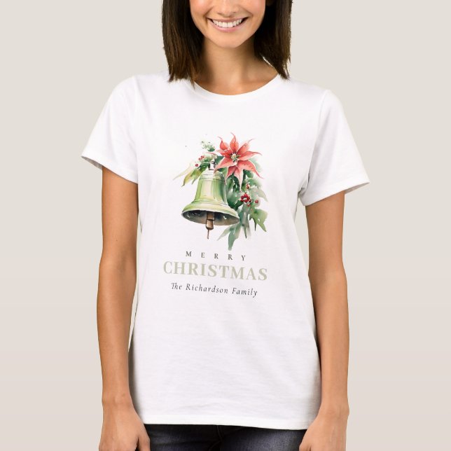 Camiseta Navidades Bell Pine Poinsettia Foliage Watercolor (Anverso)